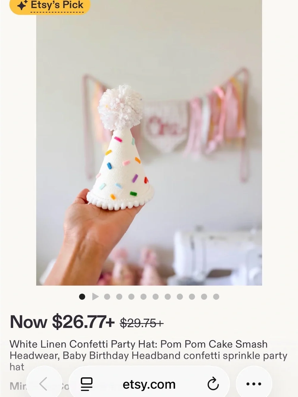 Handmade White Pom Party Hat with Multicolor Sprinkles Price is Firm